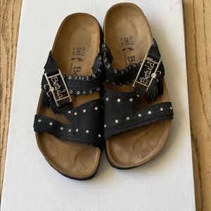 BeLila Black Studded Women’s Slide Sandals with Buckle Accent